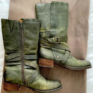 Green Leather mid calf leather boots